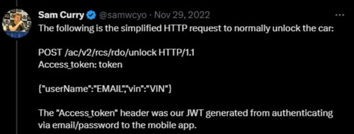 HTTP Request to Unlock the Car