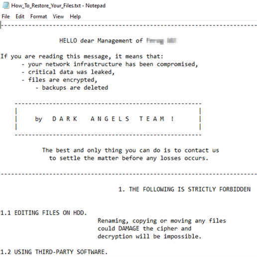 DarkAngels Ransomware Note