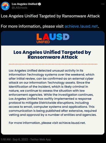 Tweet from Los Angeles Unified