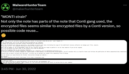 Monti Ransomware Note