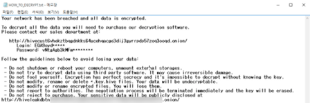 Hive Ransomware Note