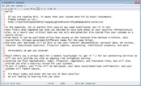 Royal's Newly Branded Ransomware Note