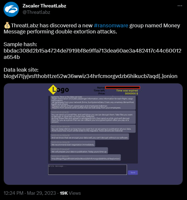 Tweet from ThreatLabz